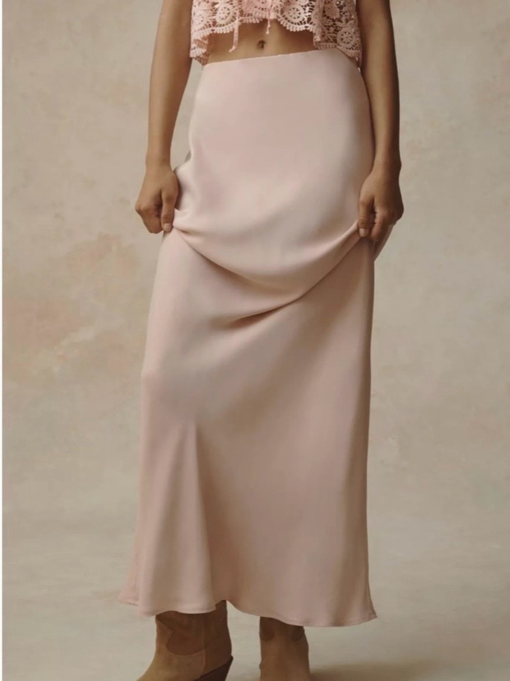 Anthropologie Tilda Midi Slip Skirt In Nude Pink Neutral Blush